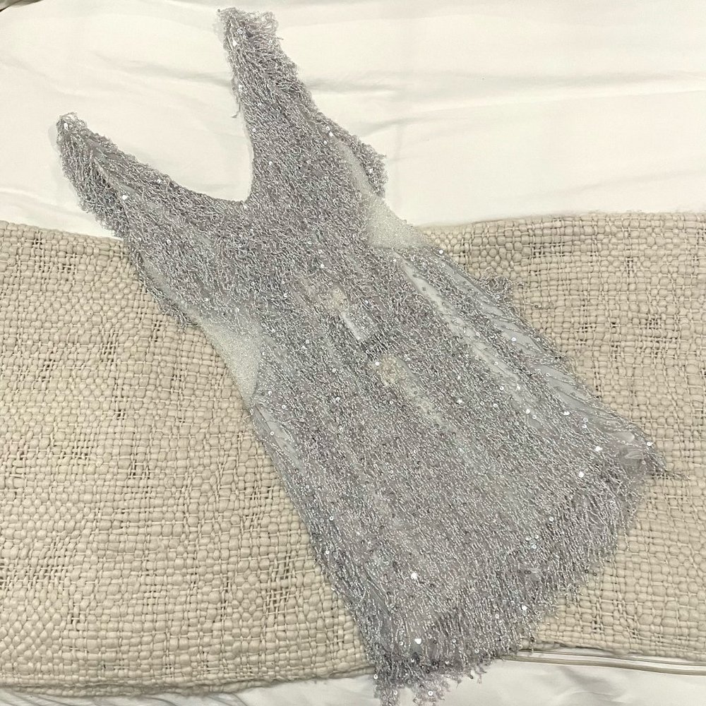 Silver Naeem Khan Gatsby Flapper Style Mini Dress